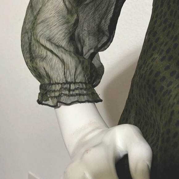 Zara Olive Green Cheetah Print Babydoll Mini Dress Size S - Picture 7 of 9